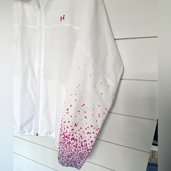 Under Armour | white with pink / purple paint splash zip up windbreaker - Picture 3 of 4